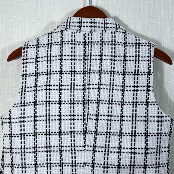 Nanette Lepore Black & White Woven Tweed Plaid One Button Blazer Vest Size M - Picture 13 of 14